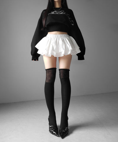 【 インパン裏地付 】ボリュームフレアコットンミニスカート ／ volume flare cotton mini skirt