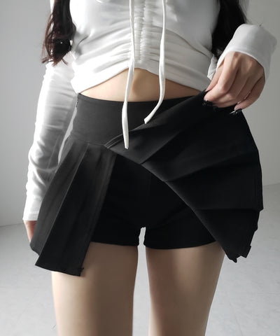 【 ２color 】プリーツマイクロミニスカパン ／ pleated micro mini skirt pants