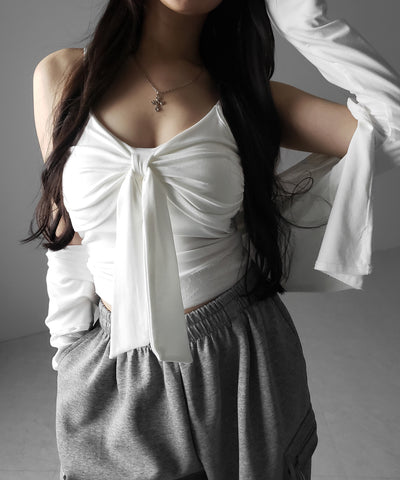 【 ２点セット 】リボンカットソーキャミソール ＋ カーディガンセット ／ribbon cutsew camisole + cardigan SET