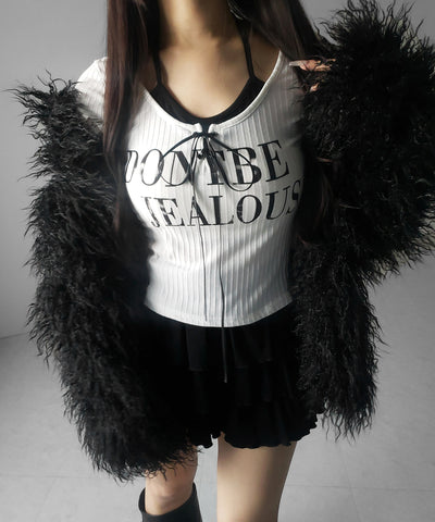 【 クロスネックにできる２WAY 】レースアップフェイクレイヤードロゴカットソートップス ／ laceup fake layered logo cutsew tops