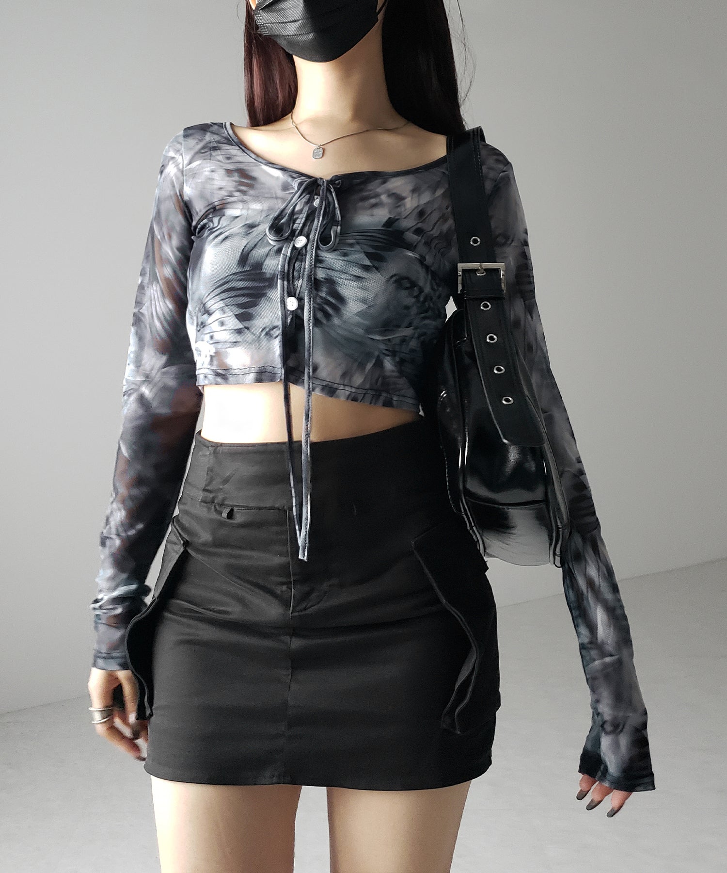 【 ３color ／ ２WAY 】クロスストラップリボンシアーショートカーディガン ／ cross strap ribbon sheer short cardigan