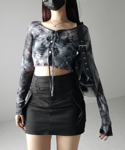 【 ３color ／ ２WAY 】クロスストラップリボンシアーショートカーディガン ／ cross strap ribbon sheer short cardigan