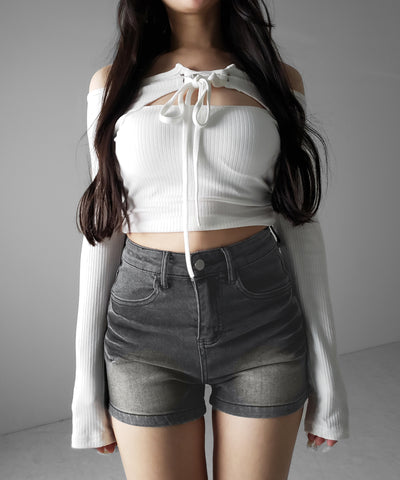 ハイウエストタイトデニムショートパンツ ／ high waist tight short pants
