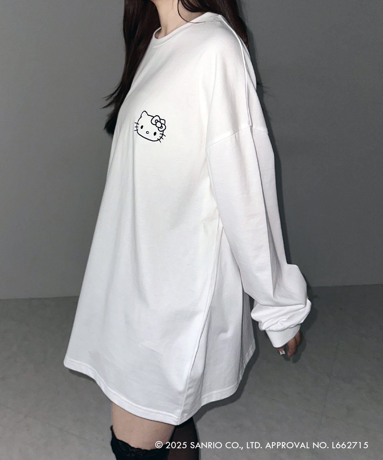 【 HELLO KITTY × me+em select 】ハローキティ刺繍長袖ビッグロンT ／ Hello Kitty embroidery big long sleeve T-Shirts【 セットアップ着用可能 】