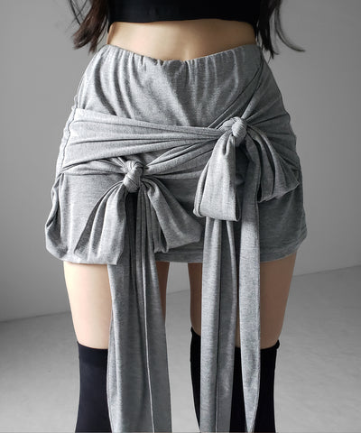 ダブルレイヤードリボンドレープミニスカパン ／ double layered ribbon draped mini skirt pants