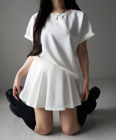 【 セットアップ 】オーバーサイズ半袖Ｔシャツ＋プリーツミニスカート SET ／( SETUP ) oversize shortsleeve Tee + pleated mini skirt SET