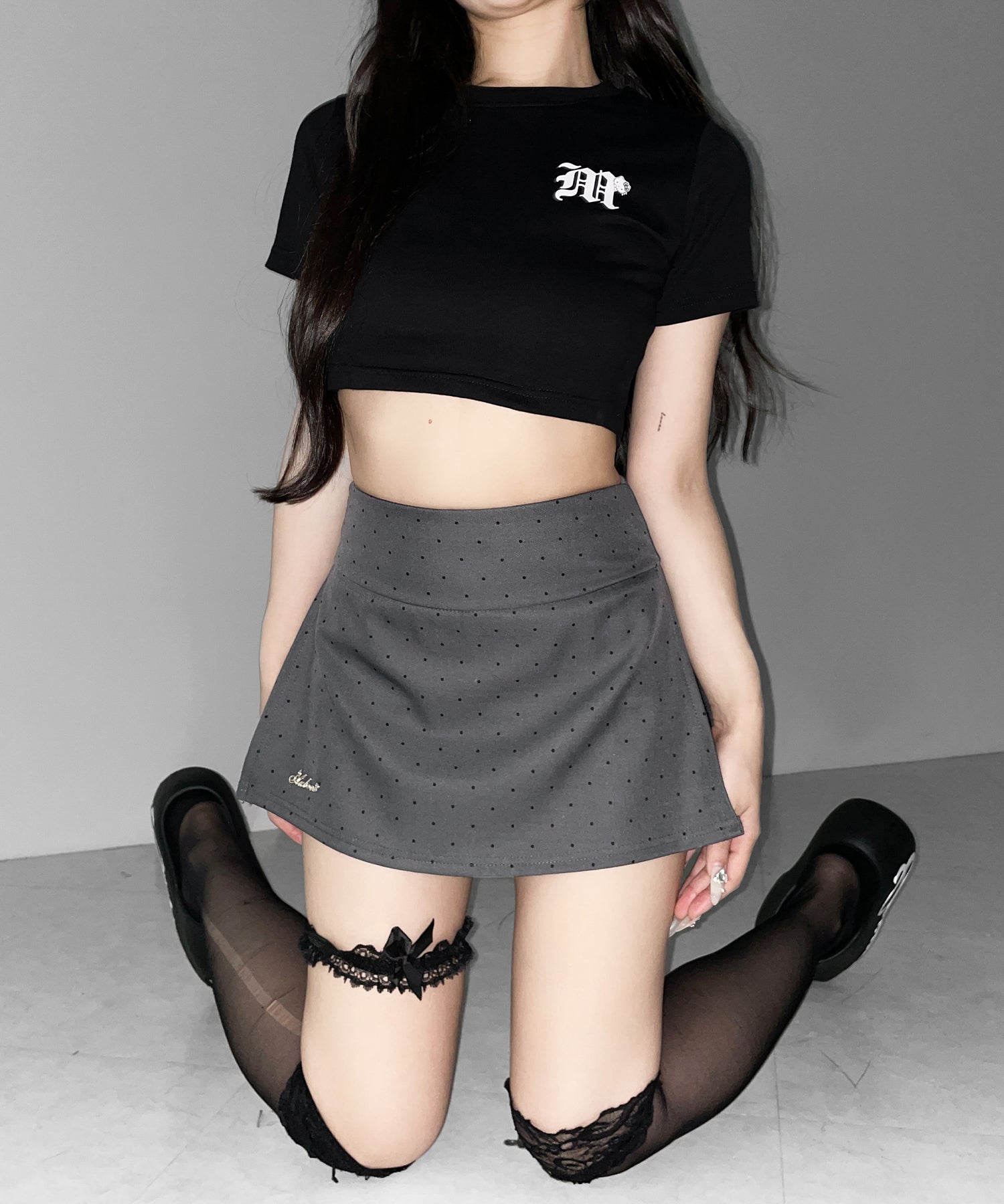【 インパン裏地付 】ドットロゴレイヤードミニスカパン ／ dot logo layered mini skirt pants