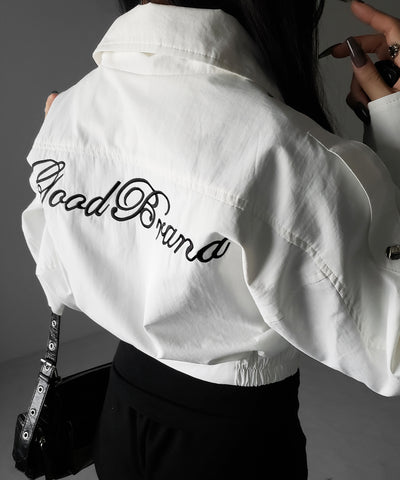 レタリングバックロゴスタンドカラーショートブルゾン ／ lettering back logo stand collar short blouson