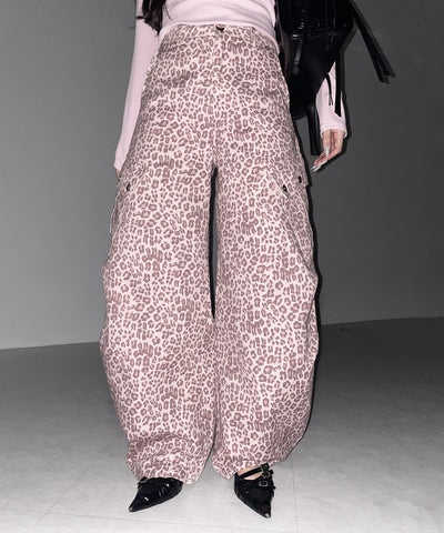 ヴィンテージライクピンクレオパードバレルカーゴパンツ ／ vintage like pink leopard barrel cargo pants