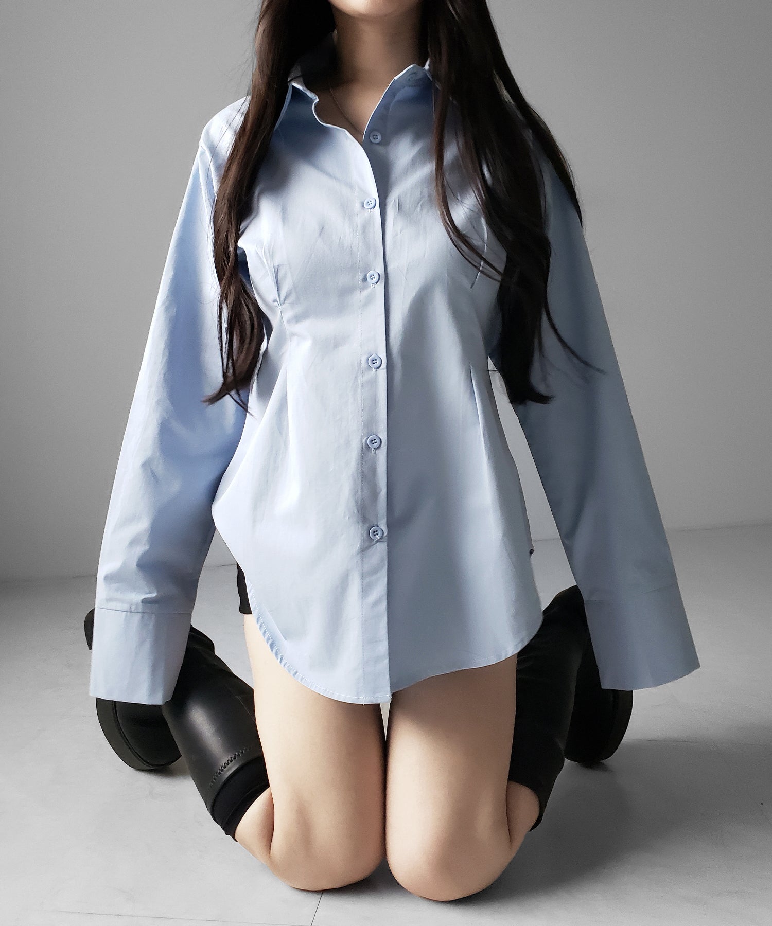 ウエストタックフレアレディシャツ ／ waist tuck flare lady shirts