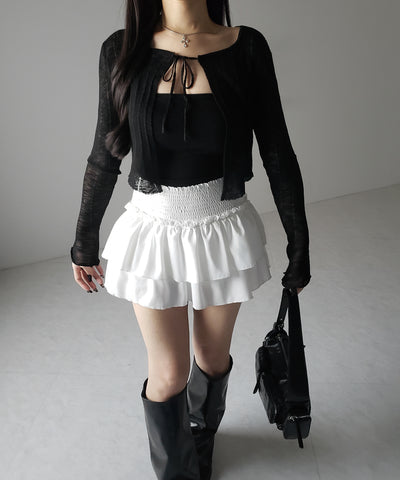 【 ２color 】フロントリボンシアーニットショートカーディガン ／ front ribbon sheer knit short cardigan