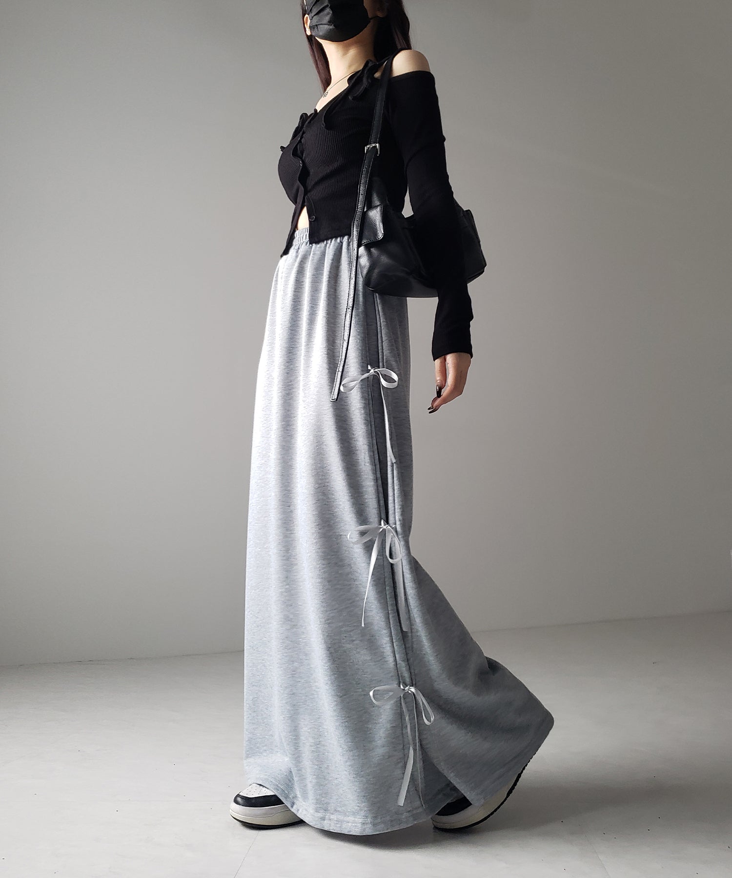 【 ２color 】３ストラップサイドリボンロングスウェットスカート／ three strap side ribbon long sweat skirt