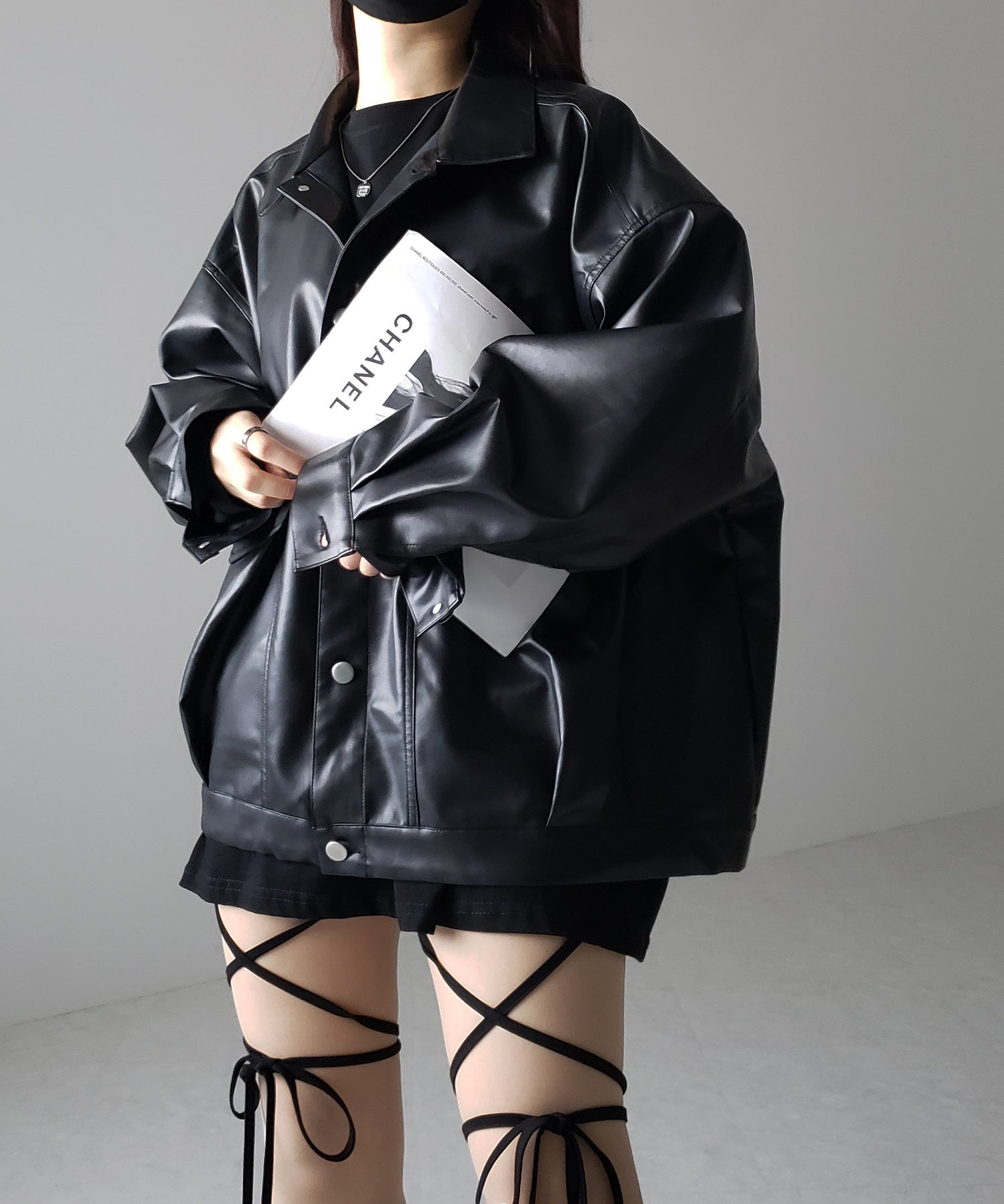 【 セルフカット調節可能 】クロスストラップリボンバイカーレギンスパンツ ／ cross strap ribbon biker leggings pants