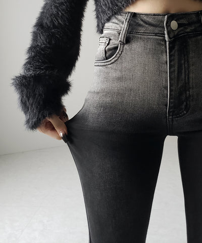 【４size 】ブリーチグラデーションストレッチブラックフレアデニム ／ bleach gradation stretch black flare denim