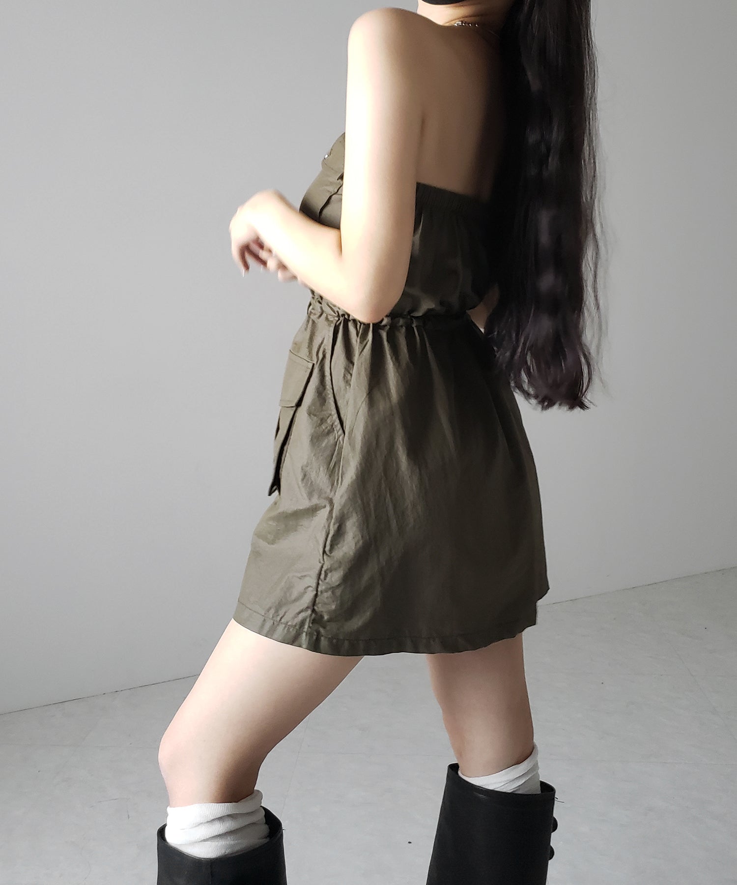 【 ２color 】アウトポケットナイロンカーゴミニワンピ ／out pocket nylon cargo mini onepiece