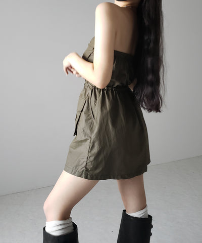 【 ２color 】アウトポケットナイロンカーゴミニワンピ ／out pocket nylon cargo mini onepiece