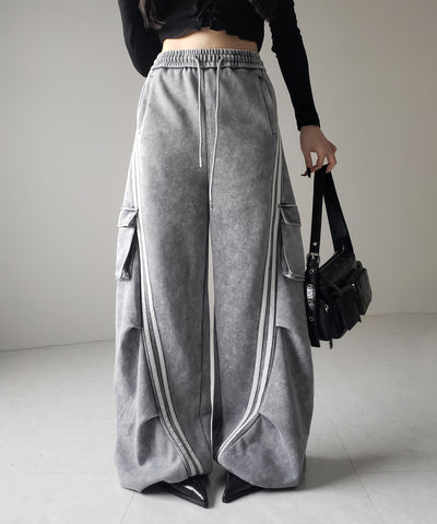 【 ２color ／裾絞り可能２WAY 】ピグメントヴィンテージサイドラインタックワイドスウェットパンツ ／ pigment vintage sideline tuck wide sweatpants