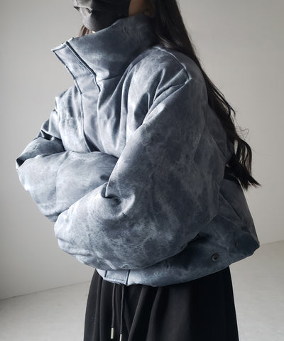 【 セットアップ着用可能 】ヴィンテージライクフェイクレザーショートダウンジャケット ／ vintage like fake leather short down jacket