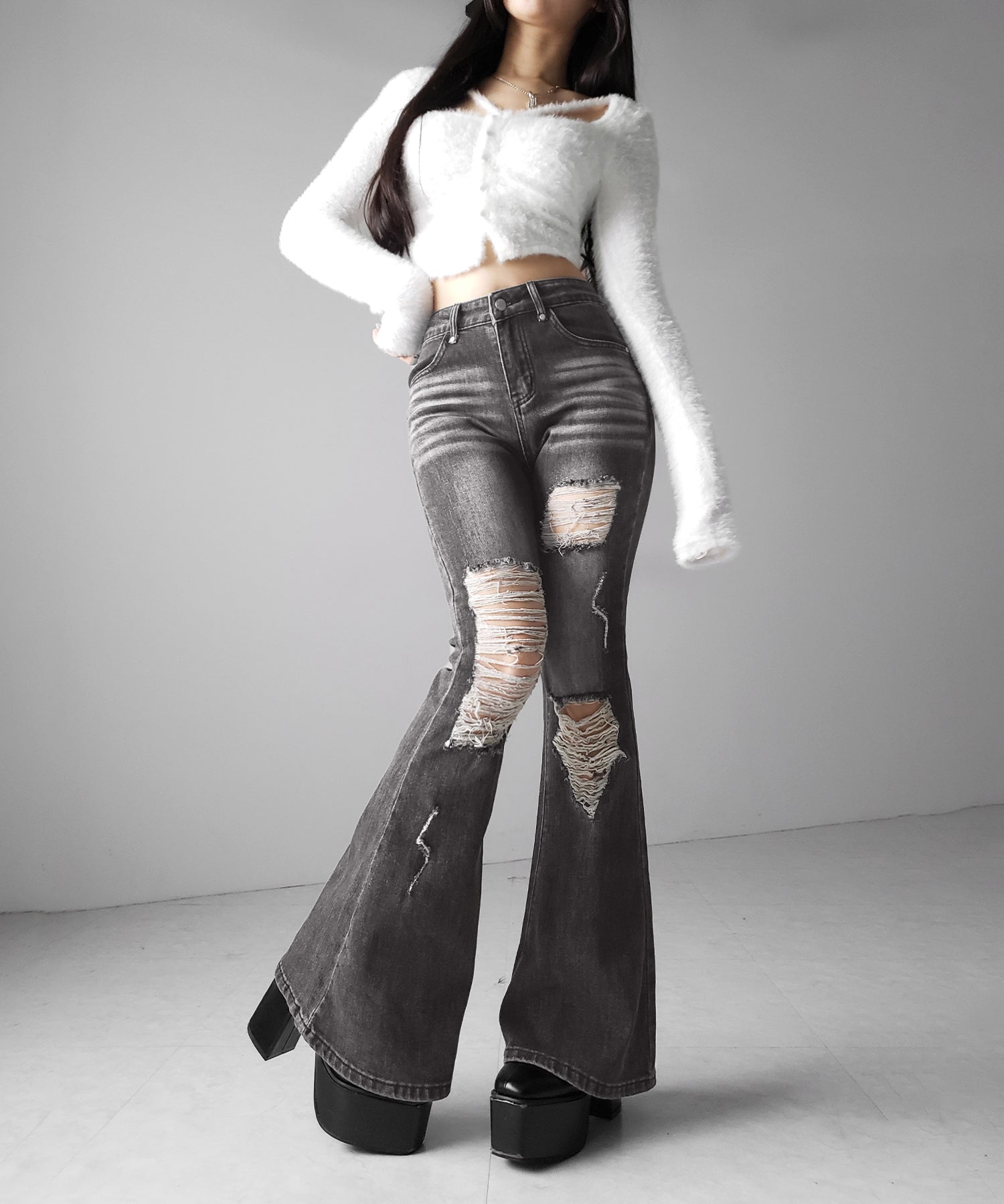 クラッシュダメージヴィンテージフレアデニム ／ crush damage vintage flare denim