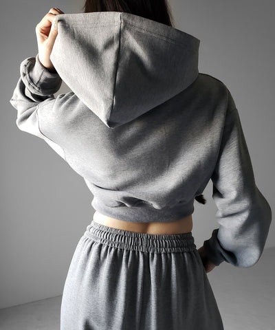 【 セットアップ 】ダブルジップショートパーカー ＋ タックワイドスウェットパンツ SET ／ double zip short hoodie + tuck wide sweat pants SET