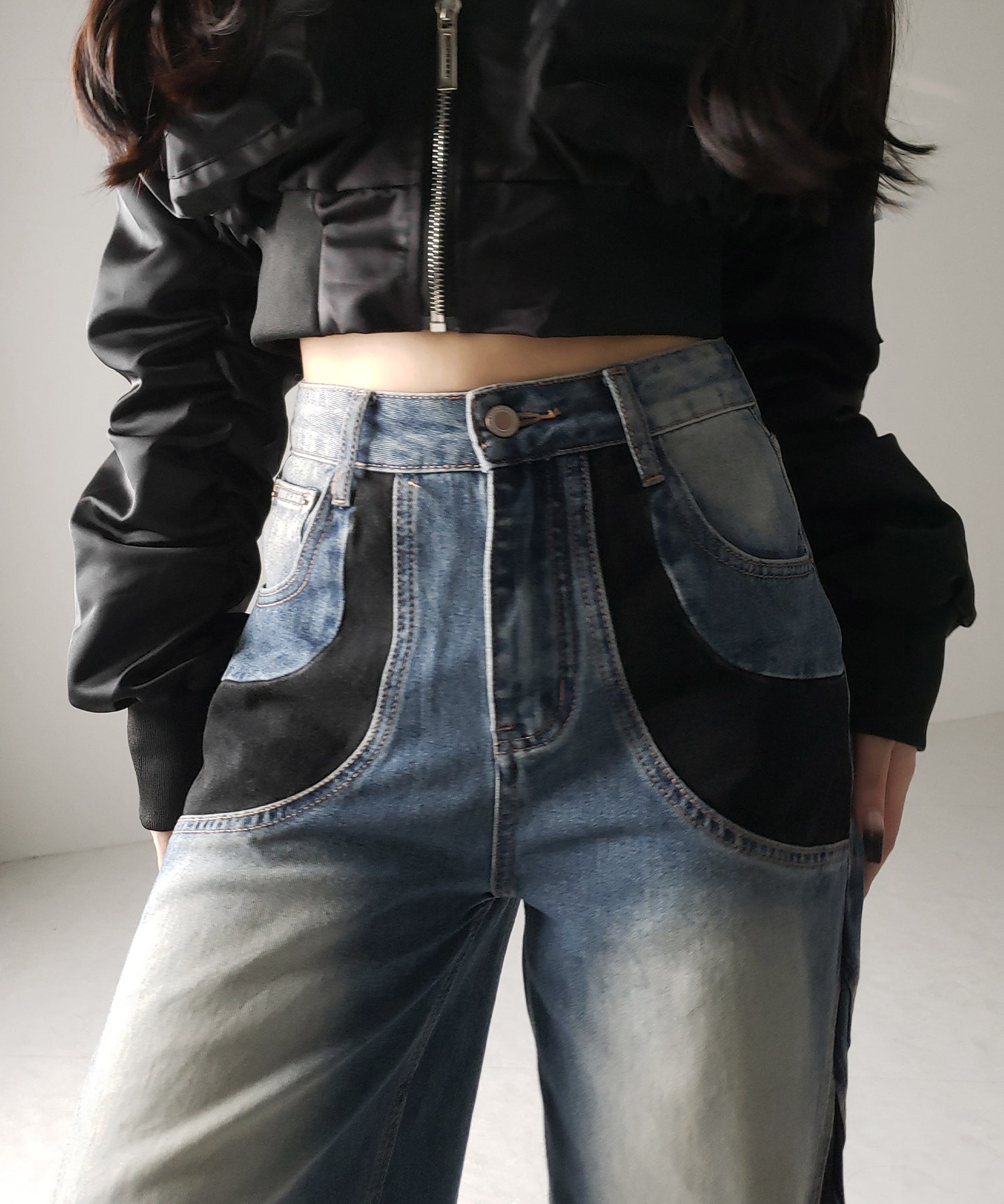 【 ４size 】ブラックスウィッチングヴィンテージワイドデニム ／ black switching vintage wide denim