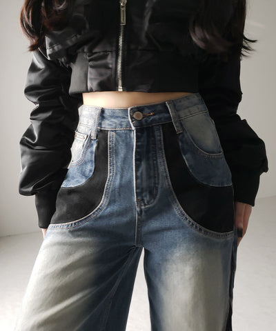 【 ４size 】ブラックスウィッチングヴィンテージワイドデニム ／ black switching vintage wide denim