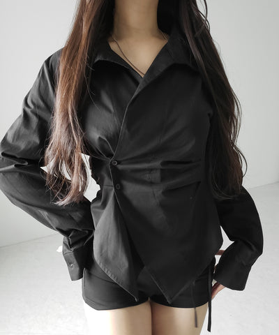 タックレイヤードアシンメトリーミディシャツ ／ tuck layered asymmetry midi shirts
