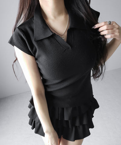 スキッパー半袖ニットトップス ／skipper short sleeve knit tops