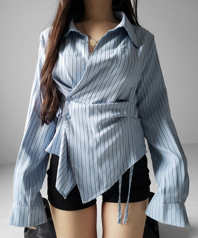 タックレイヤードアシンメトリーミディシャツ ／ tuck layered asymmetry midi shirts