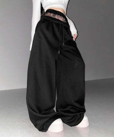 ウエストレースレイヤードスウェットパンツ ／ waist lace layered sweat pants