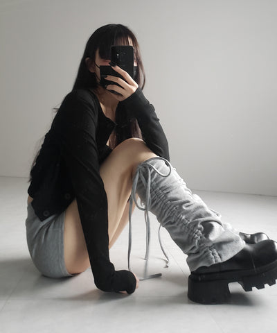 【 ２color 】ストラップリボンサイドシャーリングレッグカバー ／ strap ribbon side shirring leg cover
