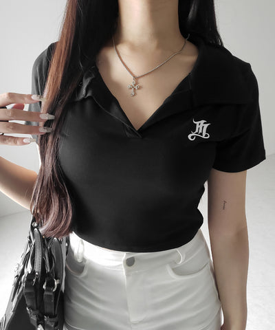 【 ２color 】M LOGO スキッパーショート半袖Tシャツ ／ M LOGO skipper neck short sleeve T-shirt