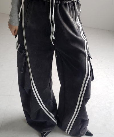 【 ２color ／裾絞り可能２WAY 】ピグメントヴィンテージサイドラインタックワイドスウェットパンツ ／ pigment vintage sideline tuck wide sweatpants