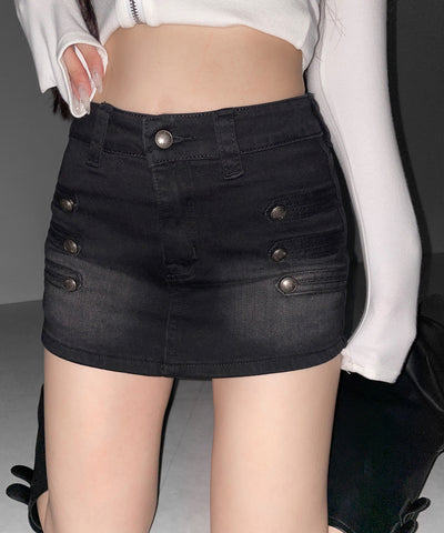 ナポレオンデザインストレッチデニムミニスカパン ／ napoleon design stretch denim mini skirt pants