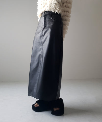 【 ３color ／ ３size 】フロントスリットヴィンテージフェイクレザースカート