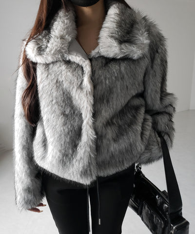 スタンドカラーミックスファーショートコート ／ stand-collar mix fur short coat