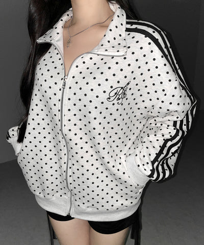 胸ロゴ刺繍ドットラインオーバースウェットブルゾン ／ chest logo embroidery side dot line over sweat blouson