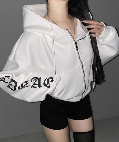 グランジロゴダブルジップショートパーカー ／ grunge logo double zip short hoodie