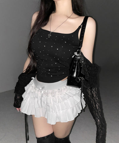 ラインストーンスクエアネックスリムキャミソール ／ Rhinestone square neck slim camisole
