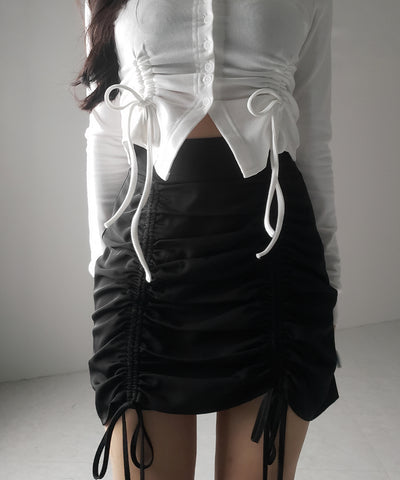 【 ２color ／ 裏起毛 】ナナメストラップダブルシャーリングリボントップス ／ naname strap double shirring ribbon tops