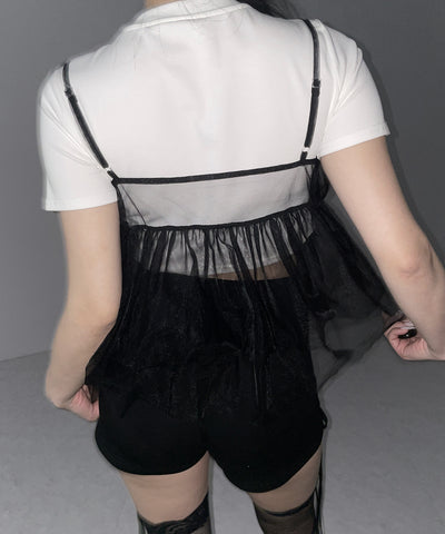 フロントリボンチュールキャミソール ／ front ribbon tulle camisole