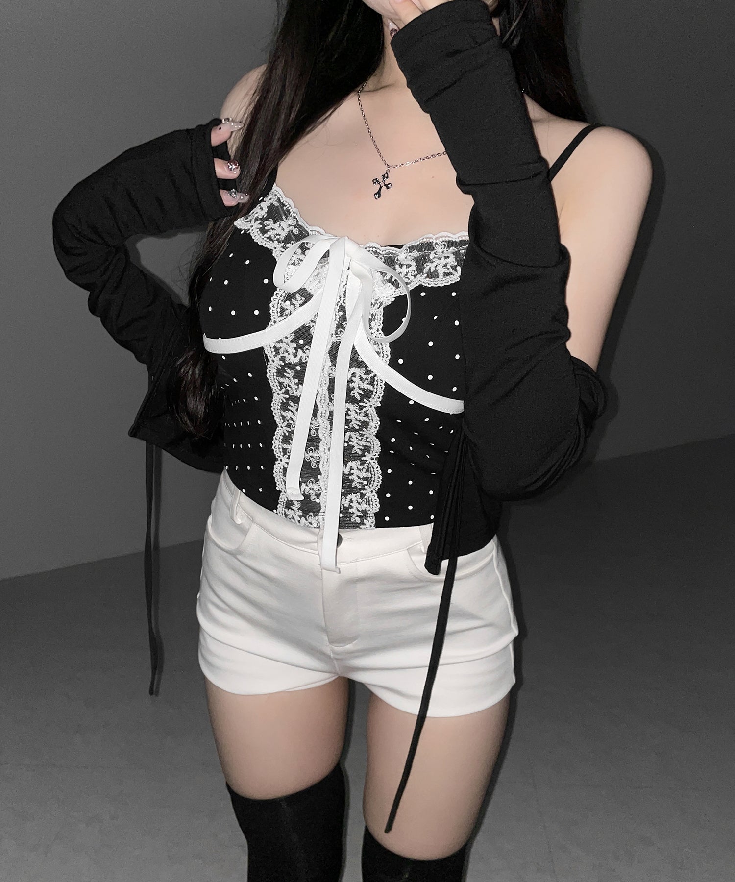 レースドッキングドットリボンキャミソール ／ lace dockimg dot ribbon camisole