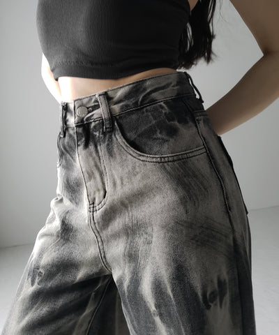 【 ４size 】ヴィンテージタイダイブリーチワイドデニム ／ vintage bleached tie-dye wide denim