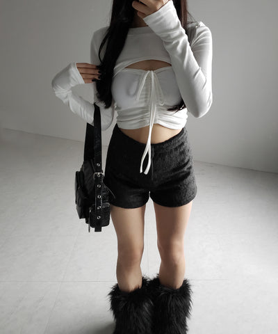 【 ２点セット 】フロントリボンベアトップス ＆ ショートレイヤードトップス SET ／ front ribbon bare tops & short layered tops SET