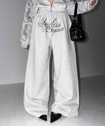 フロントレタリングロゴ刺繍ワイドスウェットパンツ ／ front lettering logo embroidery wide sweatpants