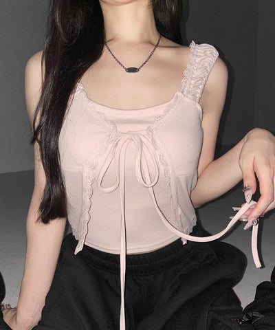 フロントリボンレイヤードリブキャミタンク ／ front ribbon layered lib camisole tank