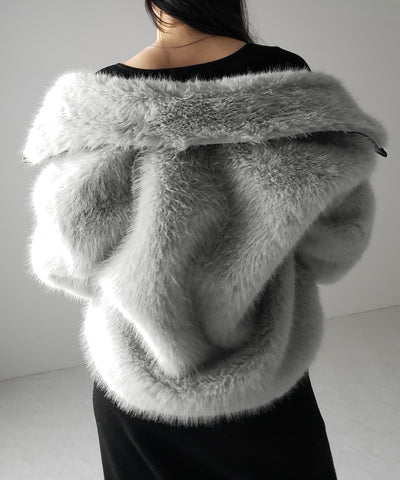 【 ２WAY 】ジップアップレザードッキングフェイクファーコート ／ zip up leather docking fake fur coat