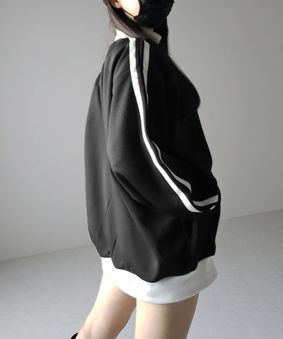 【 無地／配色を選べる２color 】サイドラインオーバーサイズトラックジャケット ／ sideline oversize track jacket