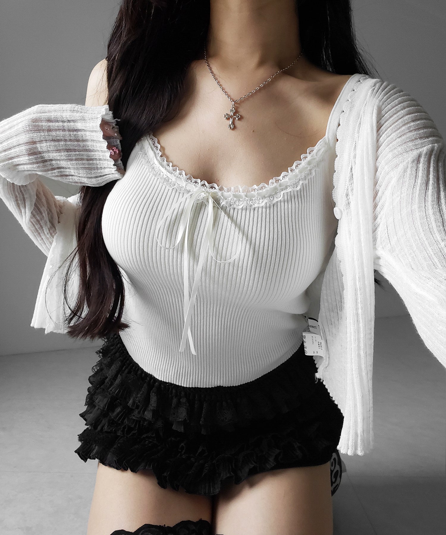 【  インパン裏地付 】フリルレースミニスカート ／ frill lace mini skirt