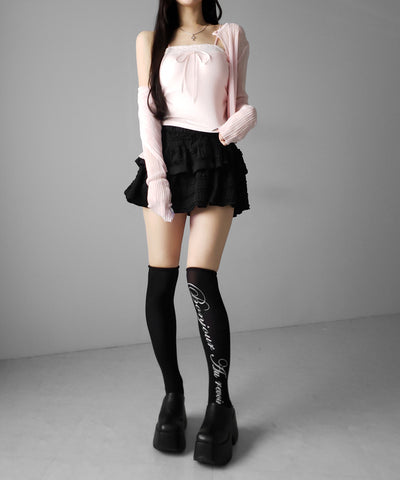 フロントリボンレースショートキャミソール ／ front ribbon lace short camisole